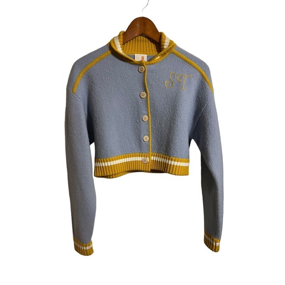 Cardigan XS Bomber Women’s Blue/Gold Wool Varsity ASO HIMYF Old Money Core